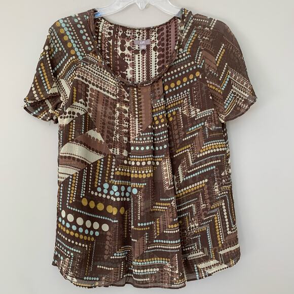 J. Jill 100% silk crepe blouse top short sleeves front pleats lined size Medium - Picture 1 of 7